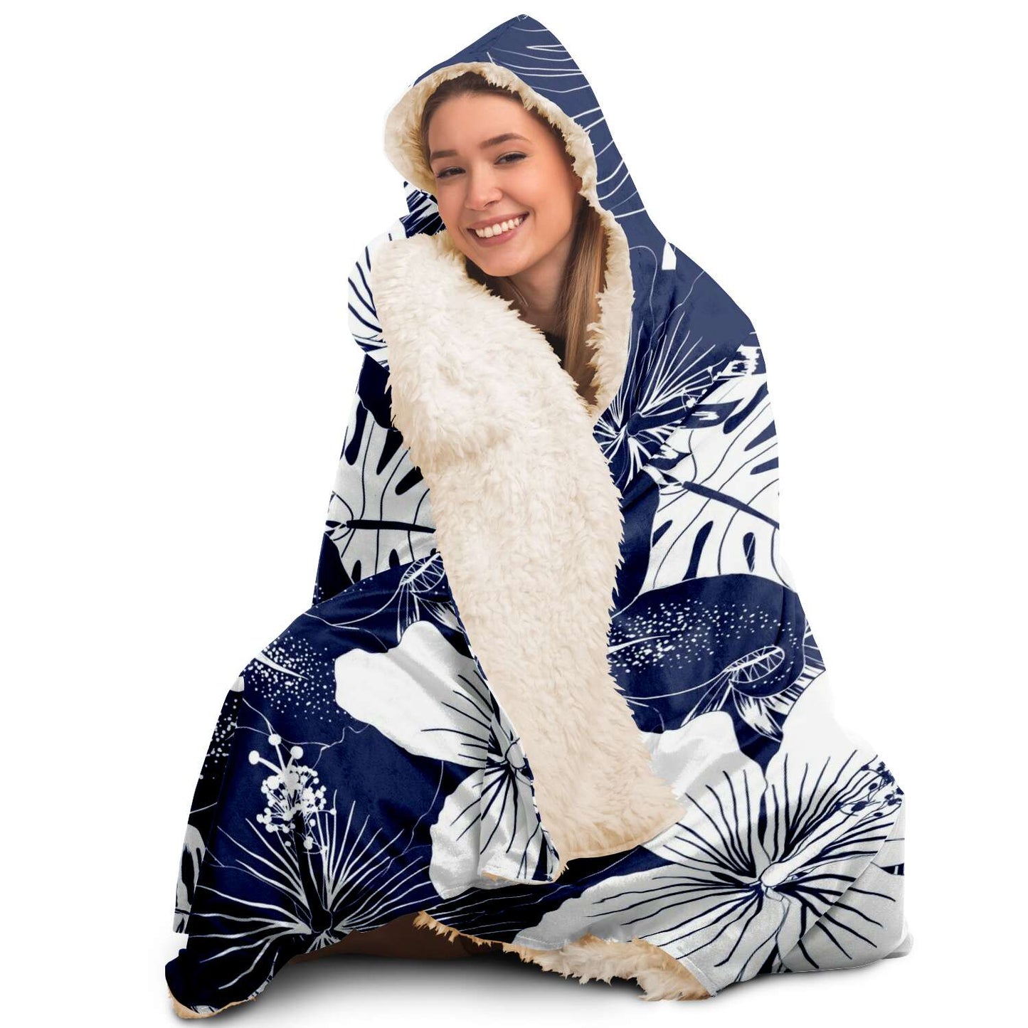 Guam Seal Blue Hibiscus Premium Sherpa Hooded Blanket