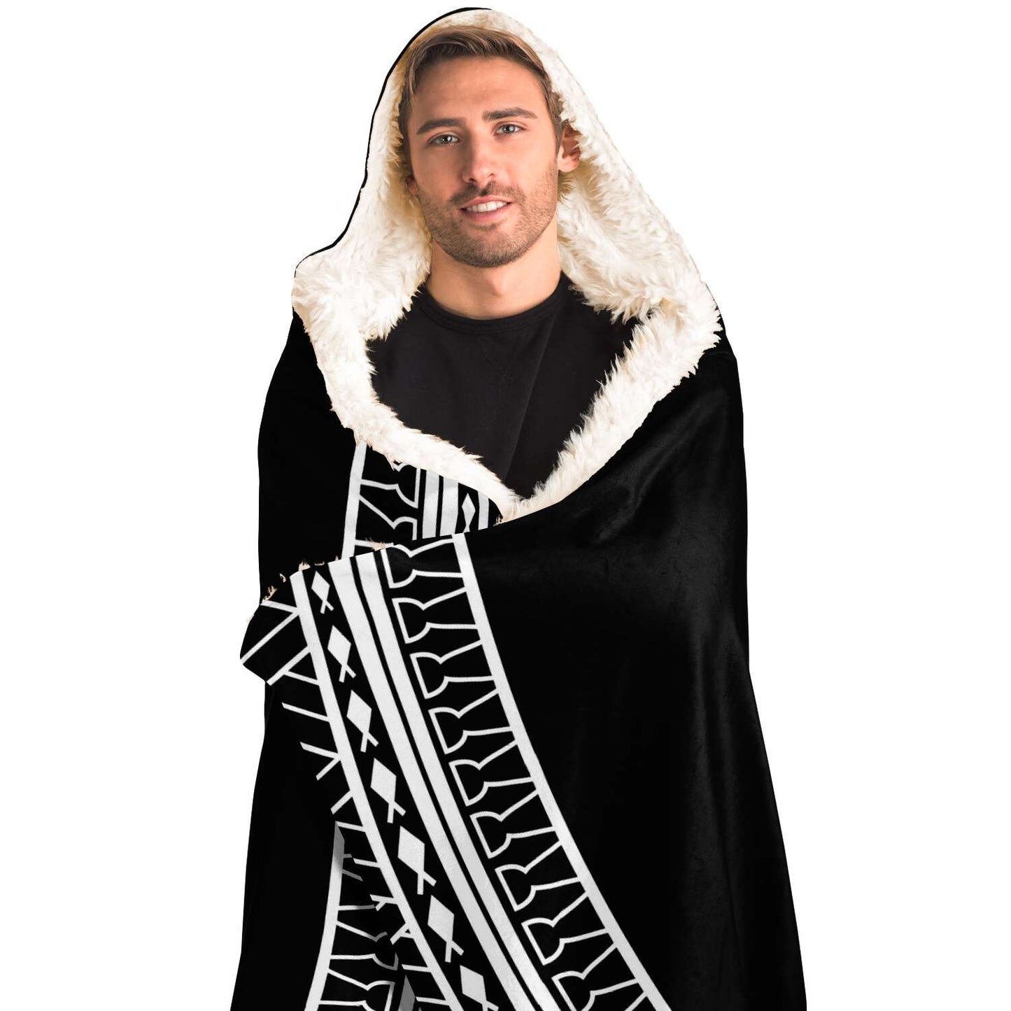 CNMI Tribal Black Premium Sherpa Hooded Blanket
