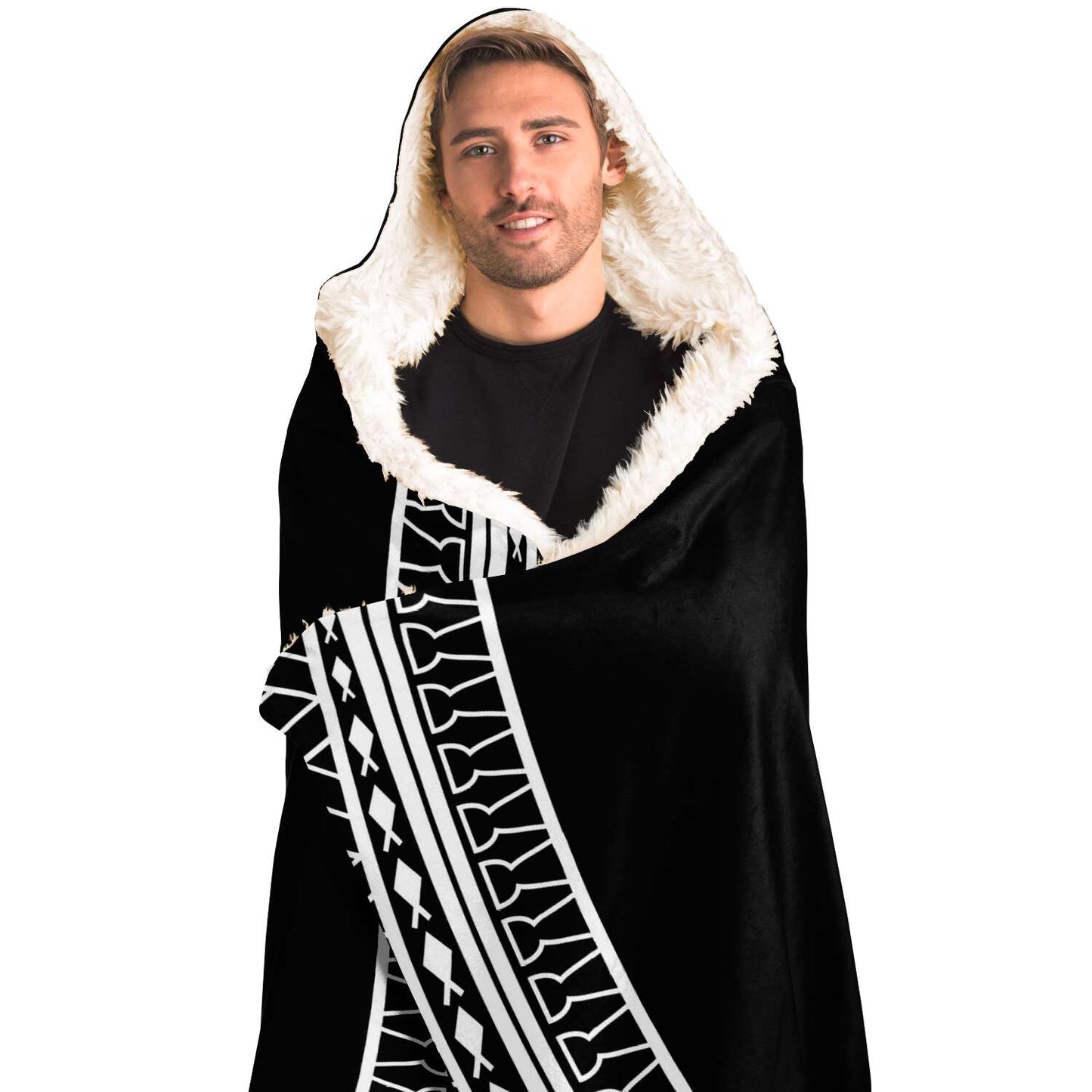 Guam Seal Tribal Black Premium Sherpa Hooded Blanket