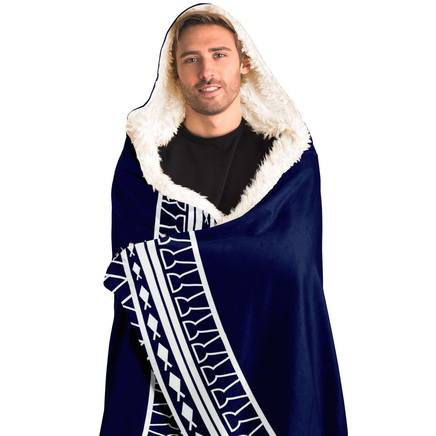 Guam Seal Tribal Blue Premium Sherpa Hooded Blanket