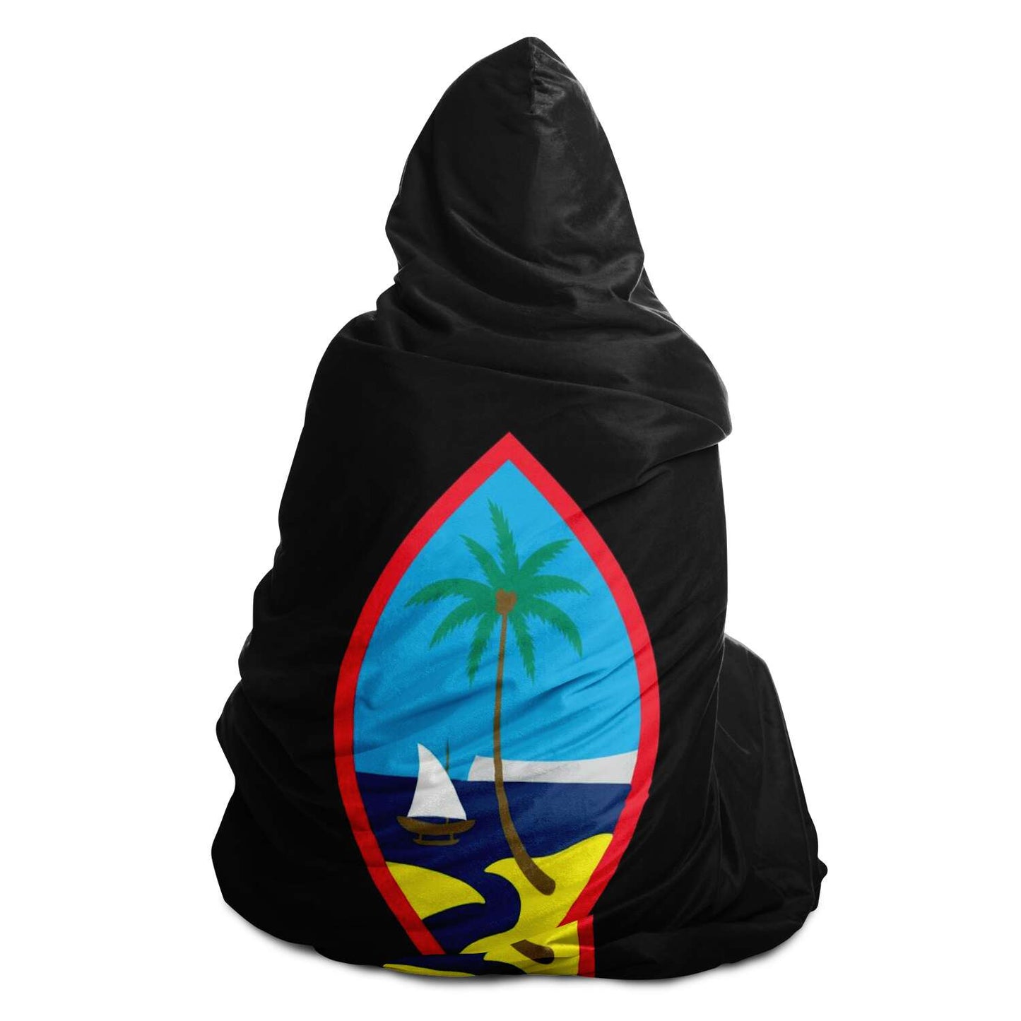 Guam Seal Tribal Black Premium Sherpa Hooded Blanket
