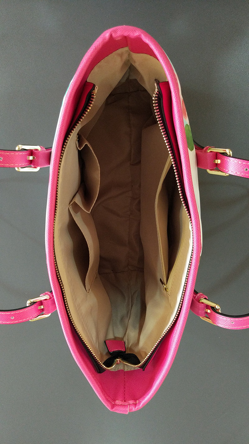 Guam Vintage Purple Hibiscus Large Leather Tote Purse