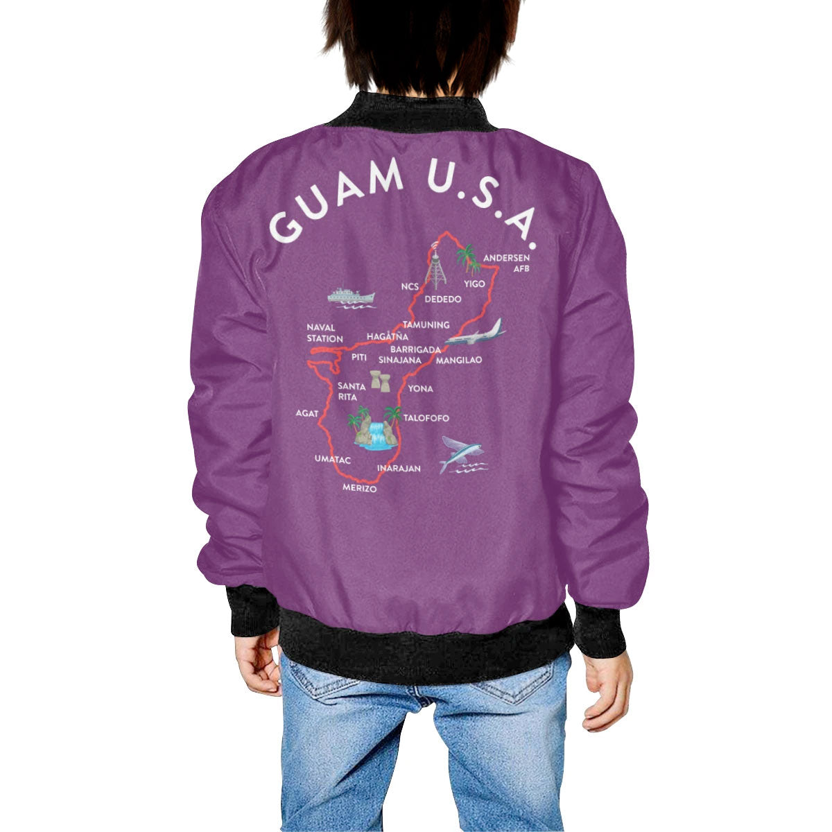 Kids Guam Map Purple Bomber Jacket