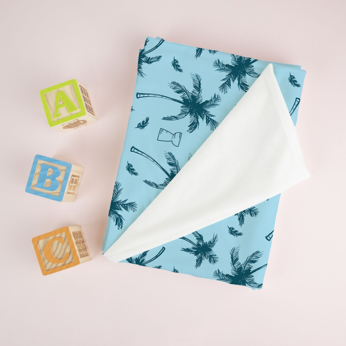 Latte Stone Coconut Trees Blue Baby Swaddle Blanket