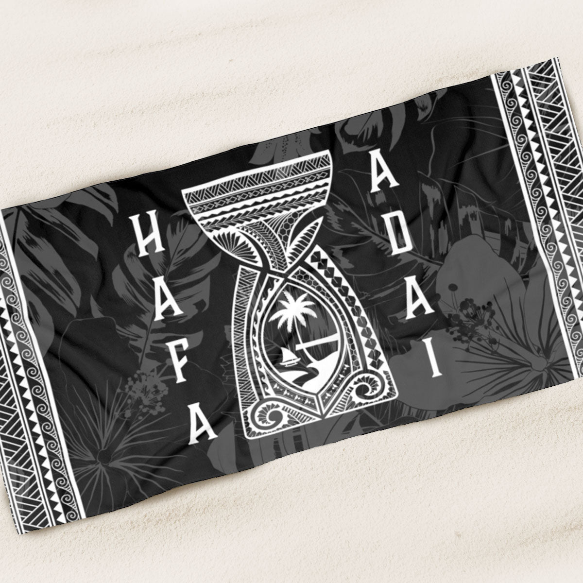 Hafa Adai Latte Stone Tribal Guam Beach Towel