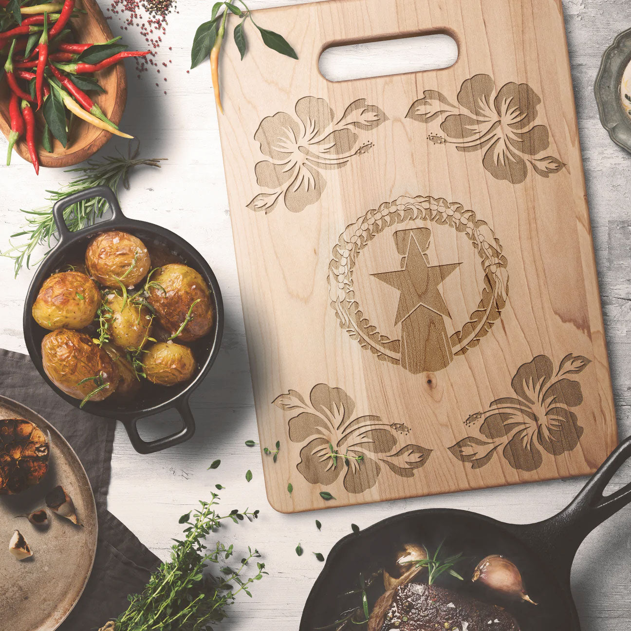 CNMI Seal Hibiscus Maple Cutting Board