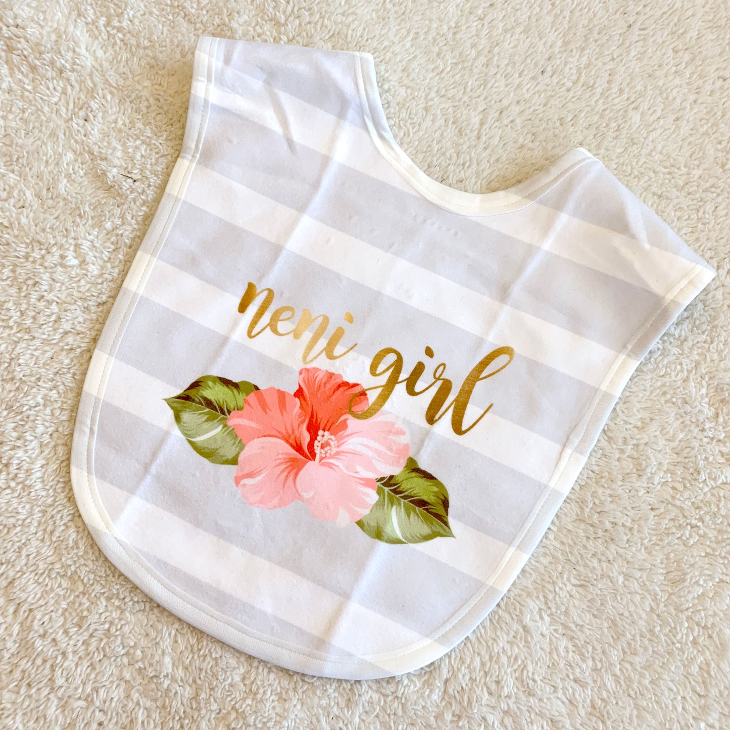 Neni Girl Hibiscus Striped Baby Bib - Ready to Ship