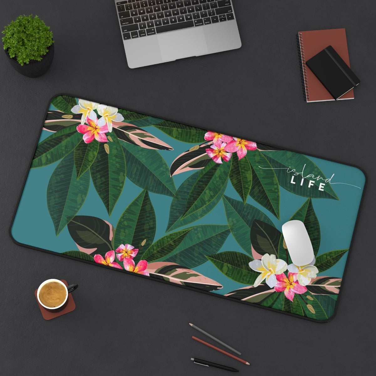 Plumeria Flowers Blue Guam CNMI Gaming Pad Desk Mat