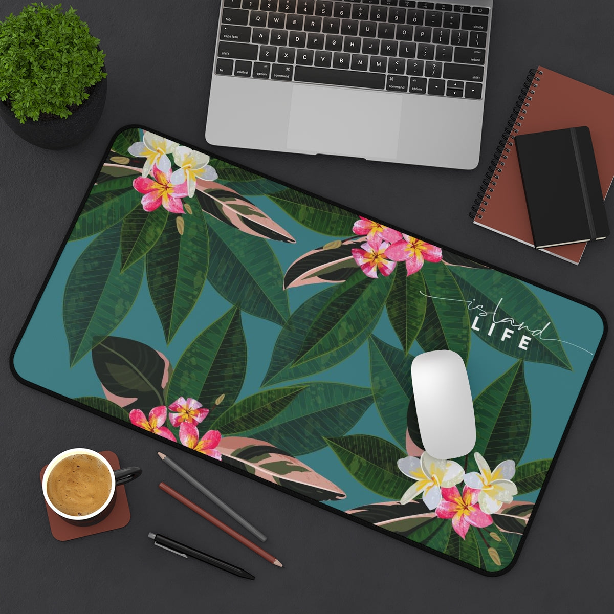 Plumeria Flowers Blue Guam CNMI Gaming Pad Desk Mat