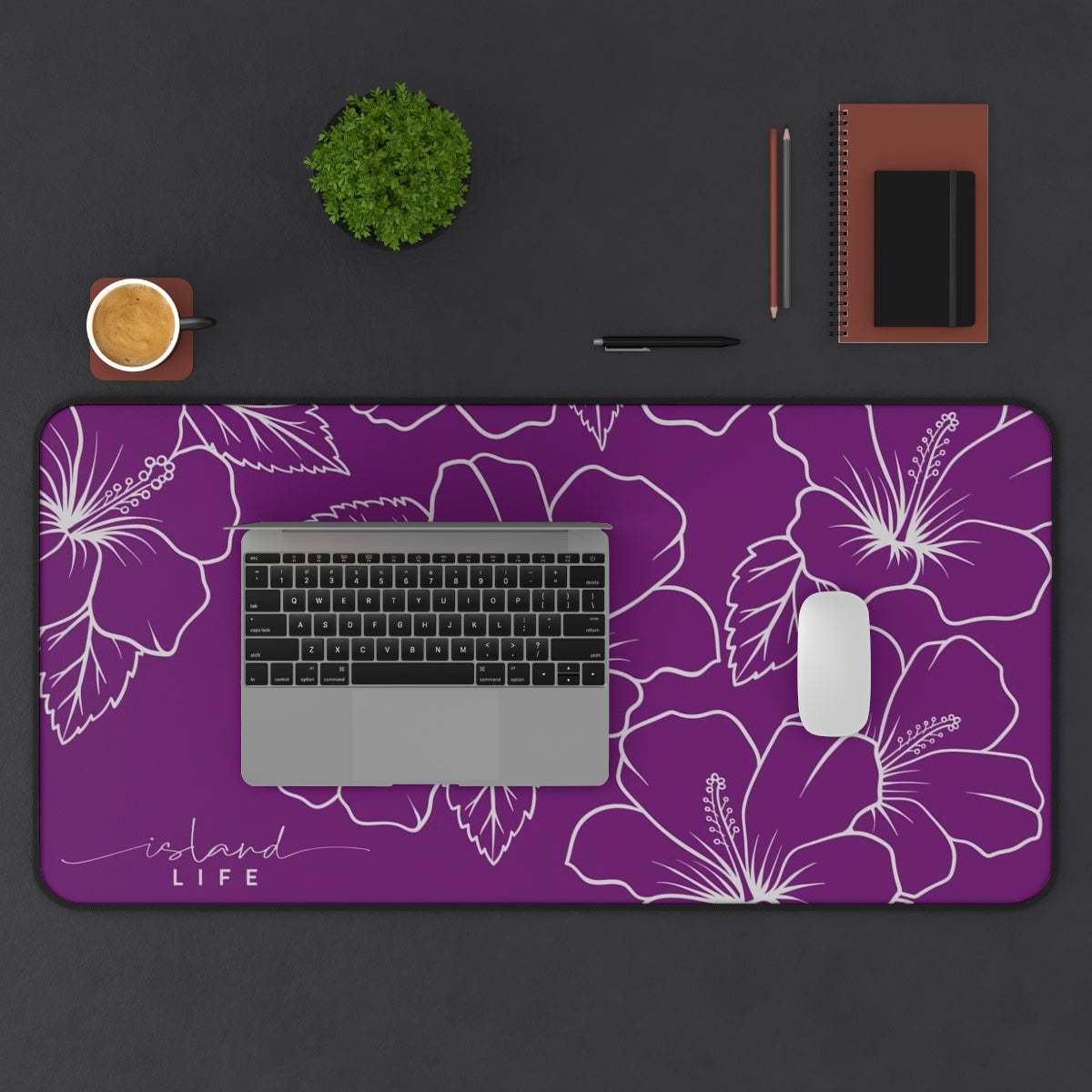 Guam CNMI Modern Hibiscus Purple Gaming Pad Desk Mat