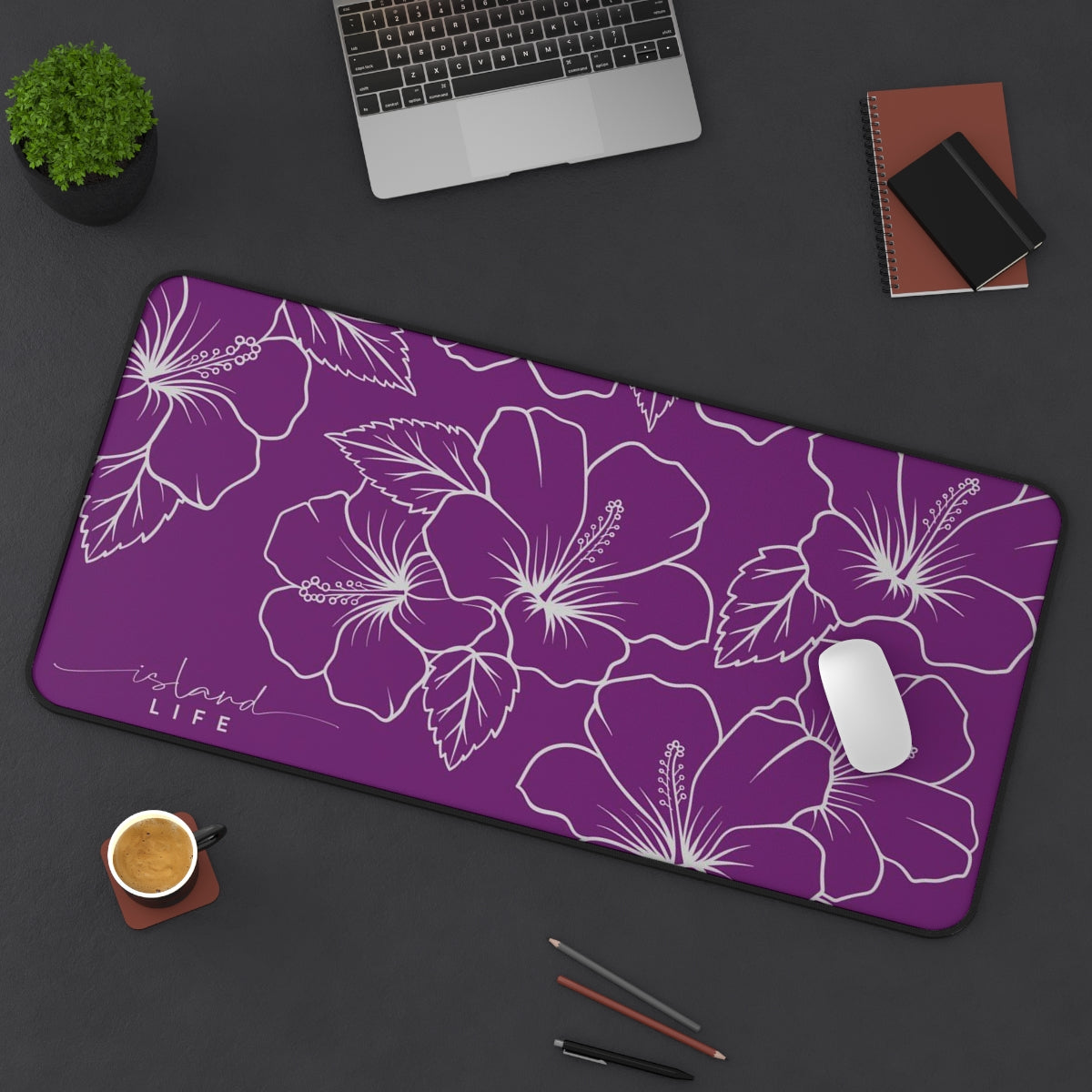 Guam CNMI Modern Hibiscus Purple Gaming Pad Desk Mat