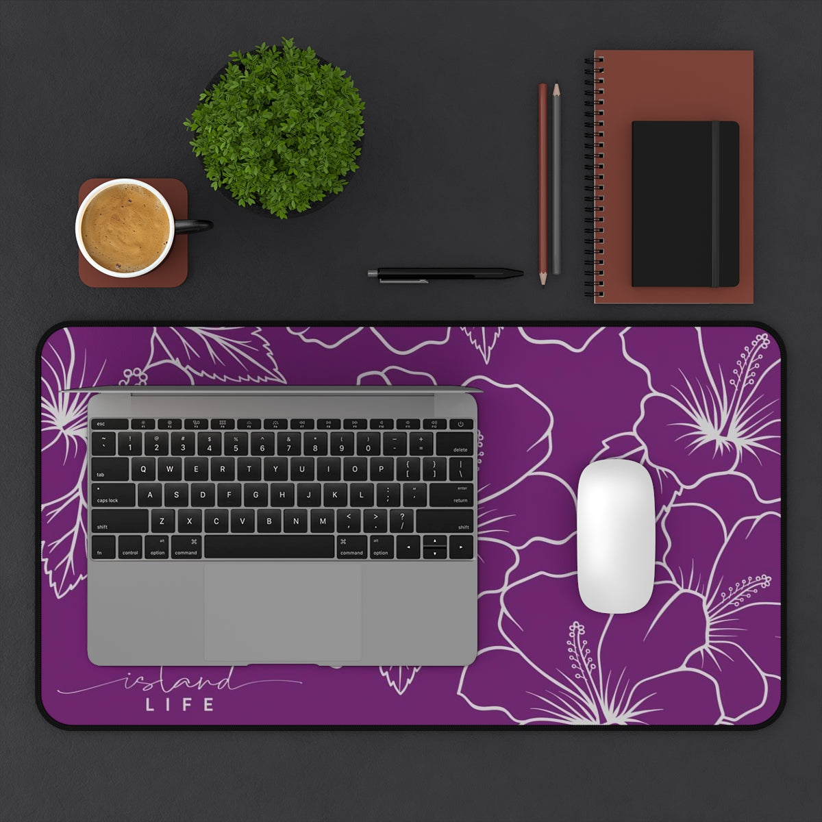 Guam CNMI Modern Hibiscus Purple Gaming Pad Desk Mat