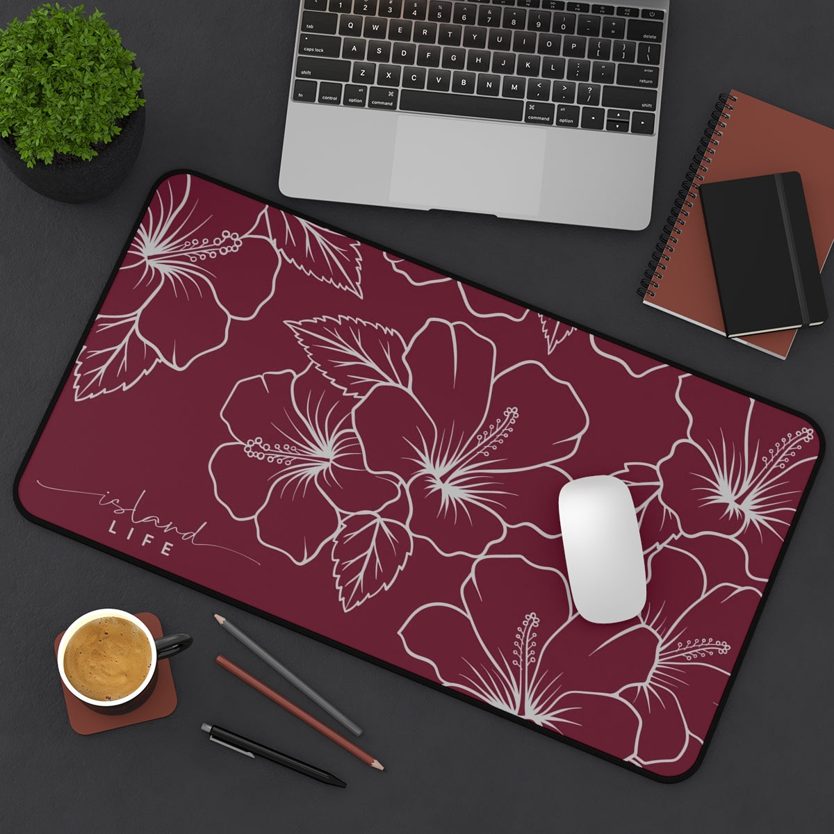 Guam CNMI Modern Hibiscus Red Gaming Pad Desk Mat