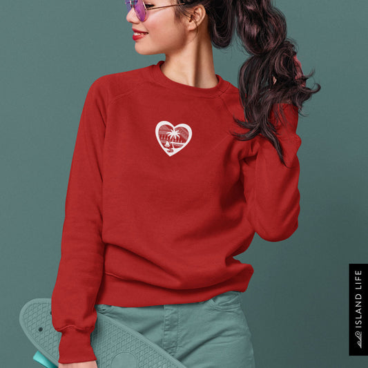 Heart Guam Tribal Red Unisex Crew Neck Sweatshirt