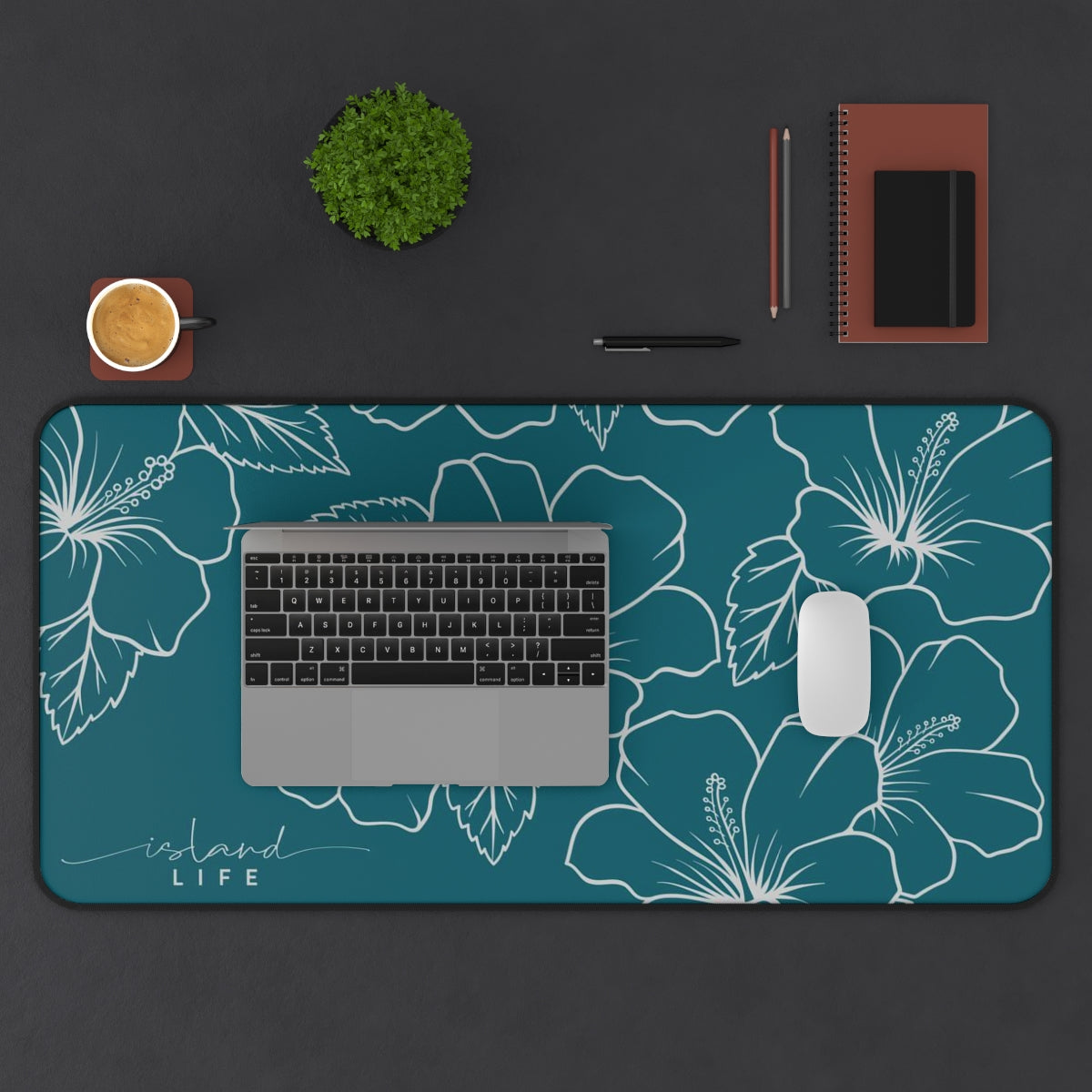 Guam CNMI Modern Hibiscus Teal Gaming Pad Desk Mat