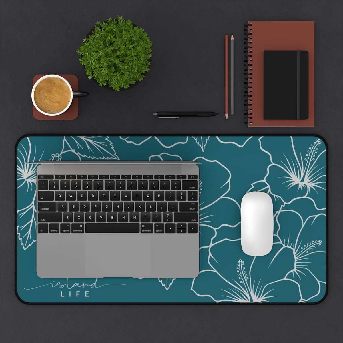 Guam CNMI Modern Hibiscus Teal Gaming Pad Desk Mat