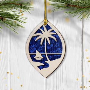 Guam Seal Blue Hibiscus Layered Wood Ornament