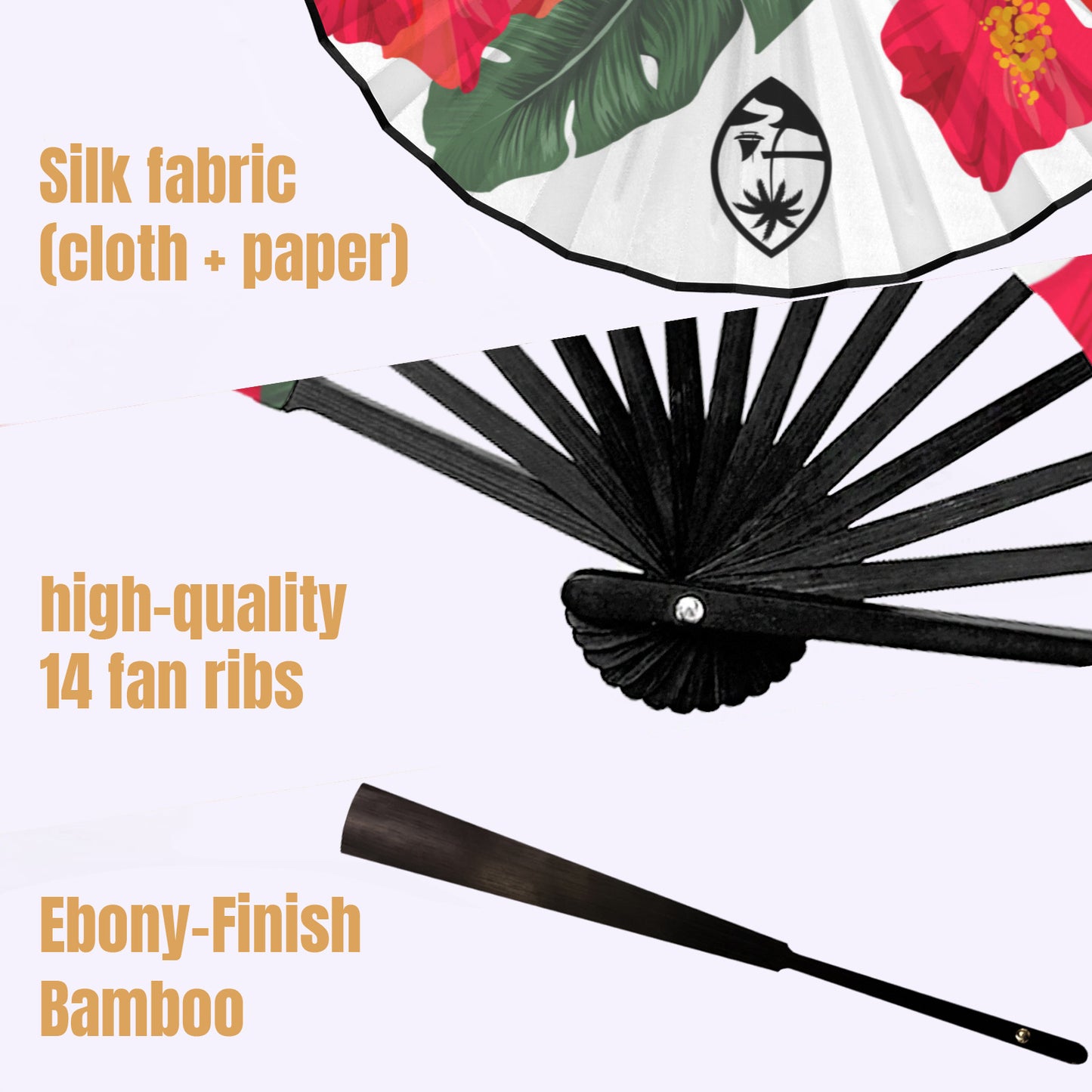 Guam Hibiscus Paradise White Double-Sided Folding Fan