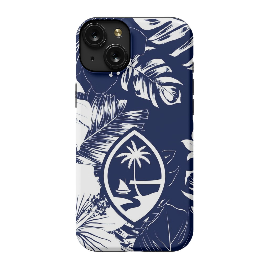 Guam Hibiscus Floral Navy Premium Glossy Tough Phone Case