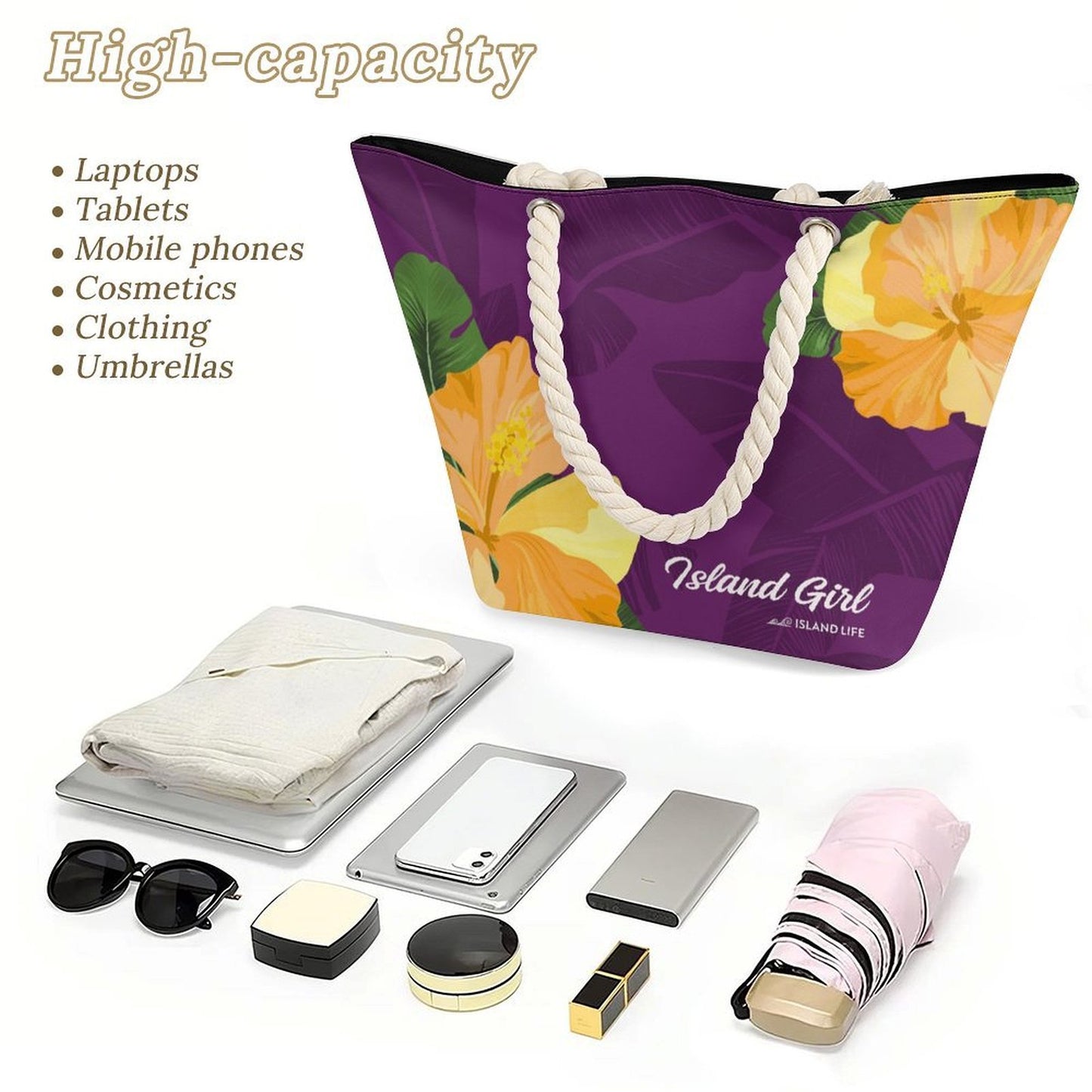 Island Girl Purple Guam CNMI Hemp Rope Tote Bag
