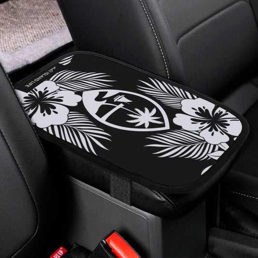 Guam Tropical Hibiscus Black Car Armrest Cover