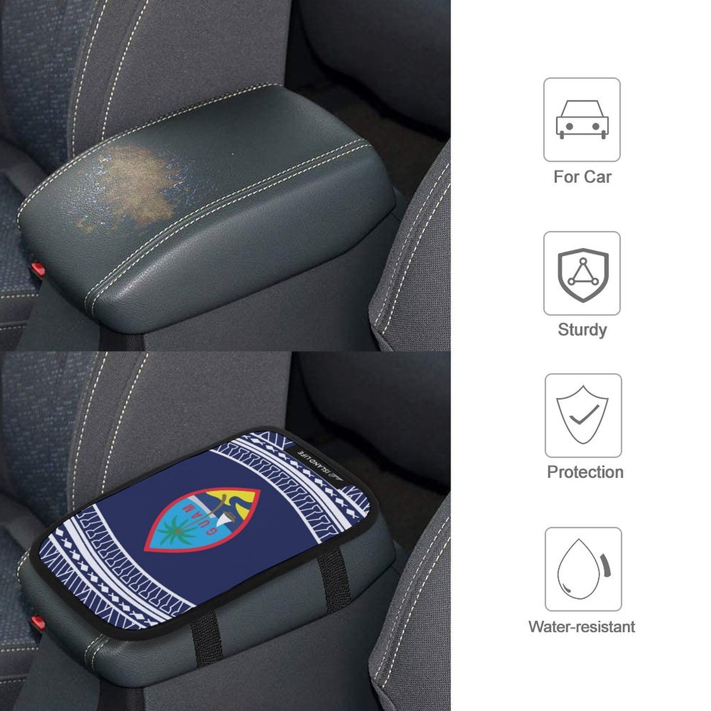 Guam Tribal Blue Car Armrest Cover
