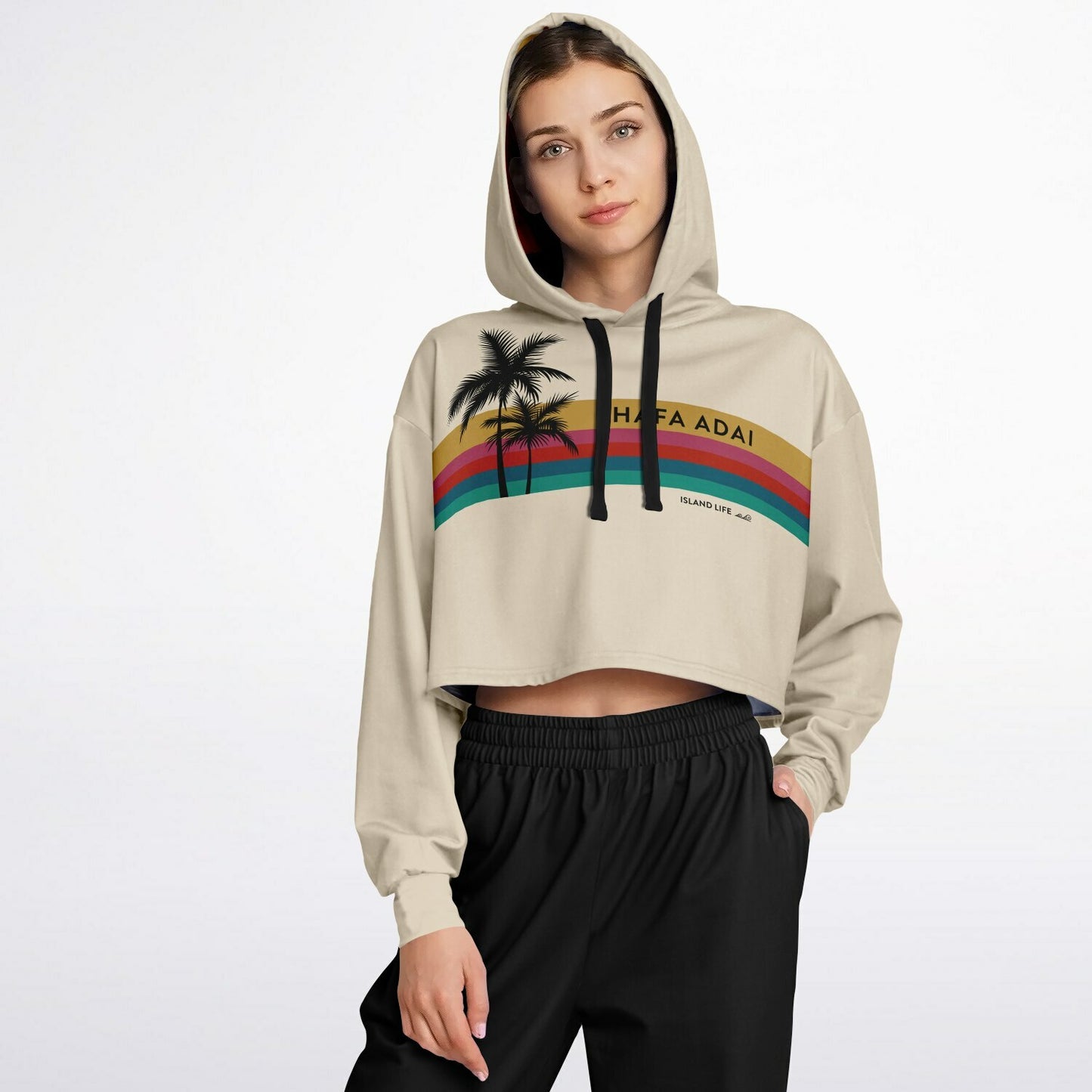 Hafa Adai Retro Rainbow Guam CNMI Cropped Hoodie