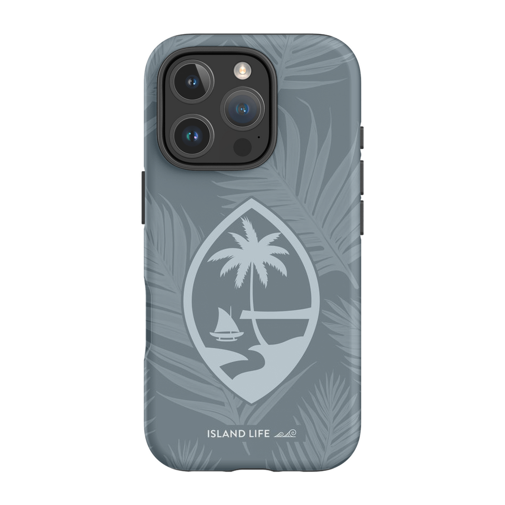 Guam Modern Leaves Slate Blue Premium Glossy Tough Phone Case