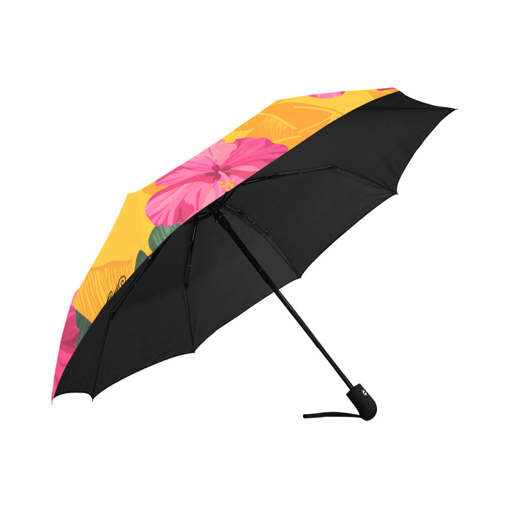 Hibiscus Banana Leaves Gold Anti-UV Auto-Foldable Umbrella