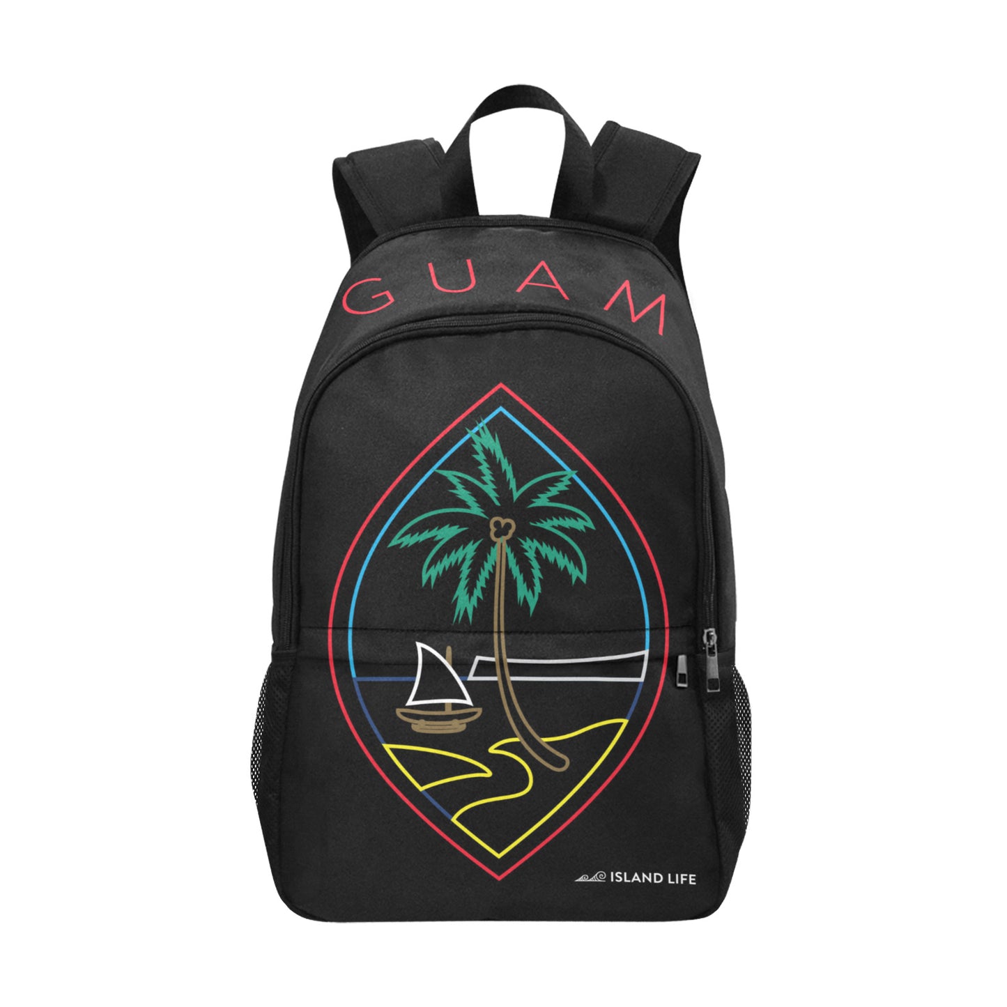 Neon Guam Fabric Backpack with Side Mesh Pockets