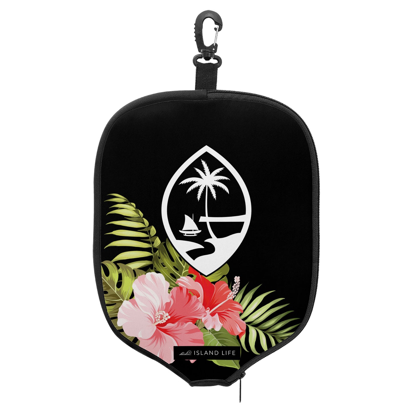 Guam Seal Hibiscus Black Pickleball Paddle Cover