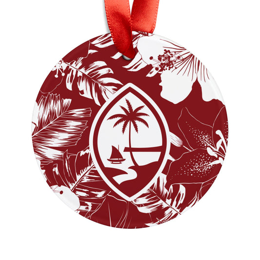 Guam Red Hibiscus Acrylic Ornament with Ribbon