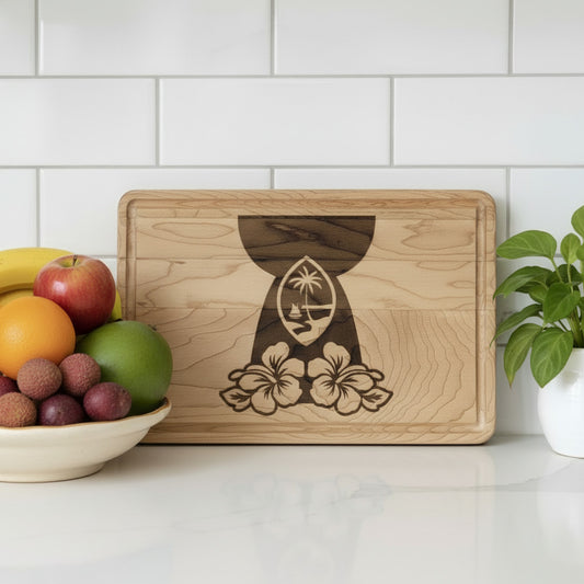 Guam Latte Stone Flowers Engraved Wooden Cutting Board