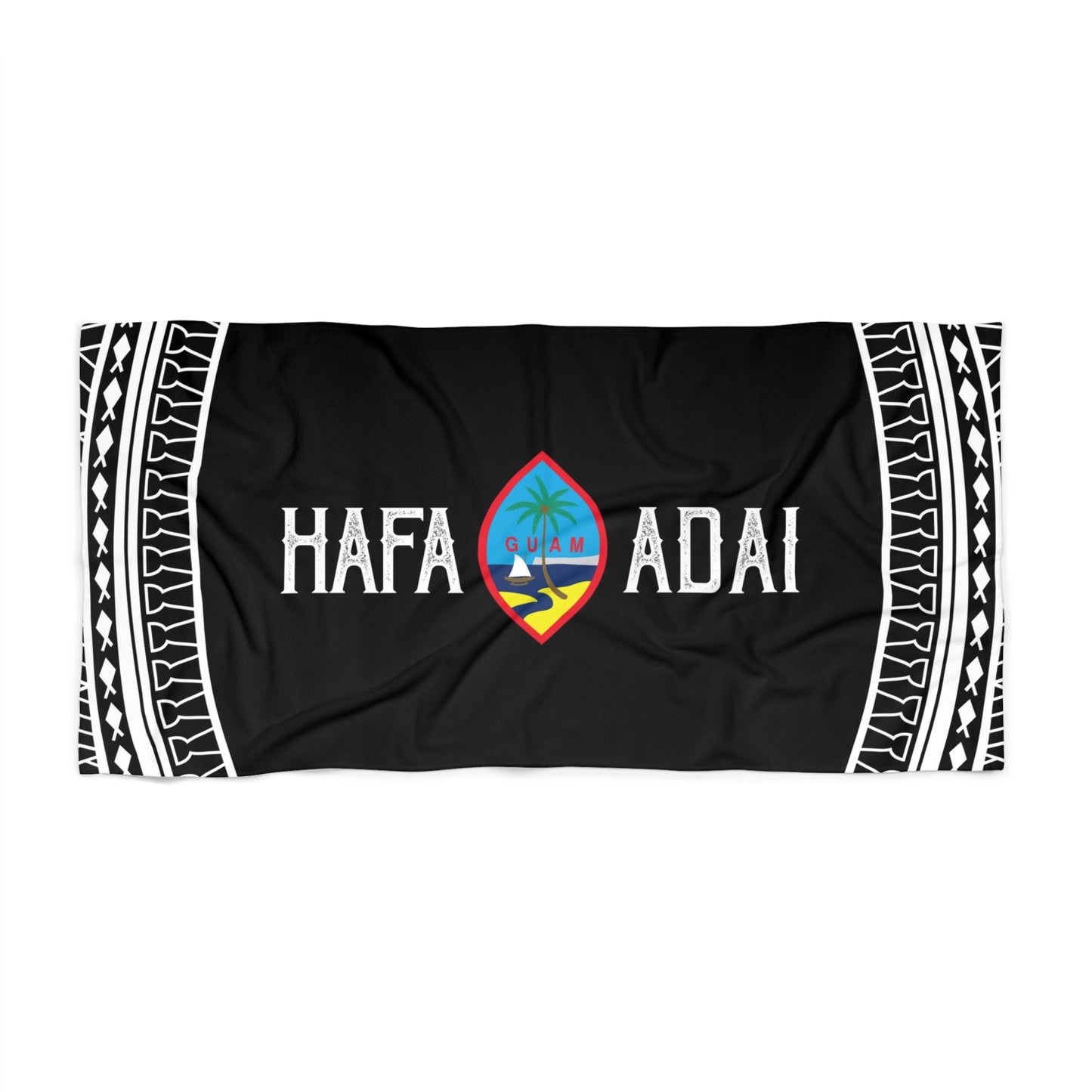 Hafa Adai Guam Tribal Black Beach Towel