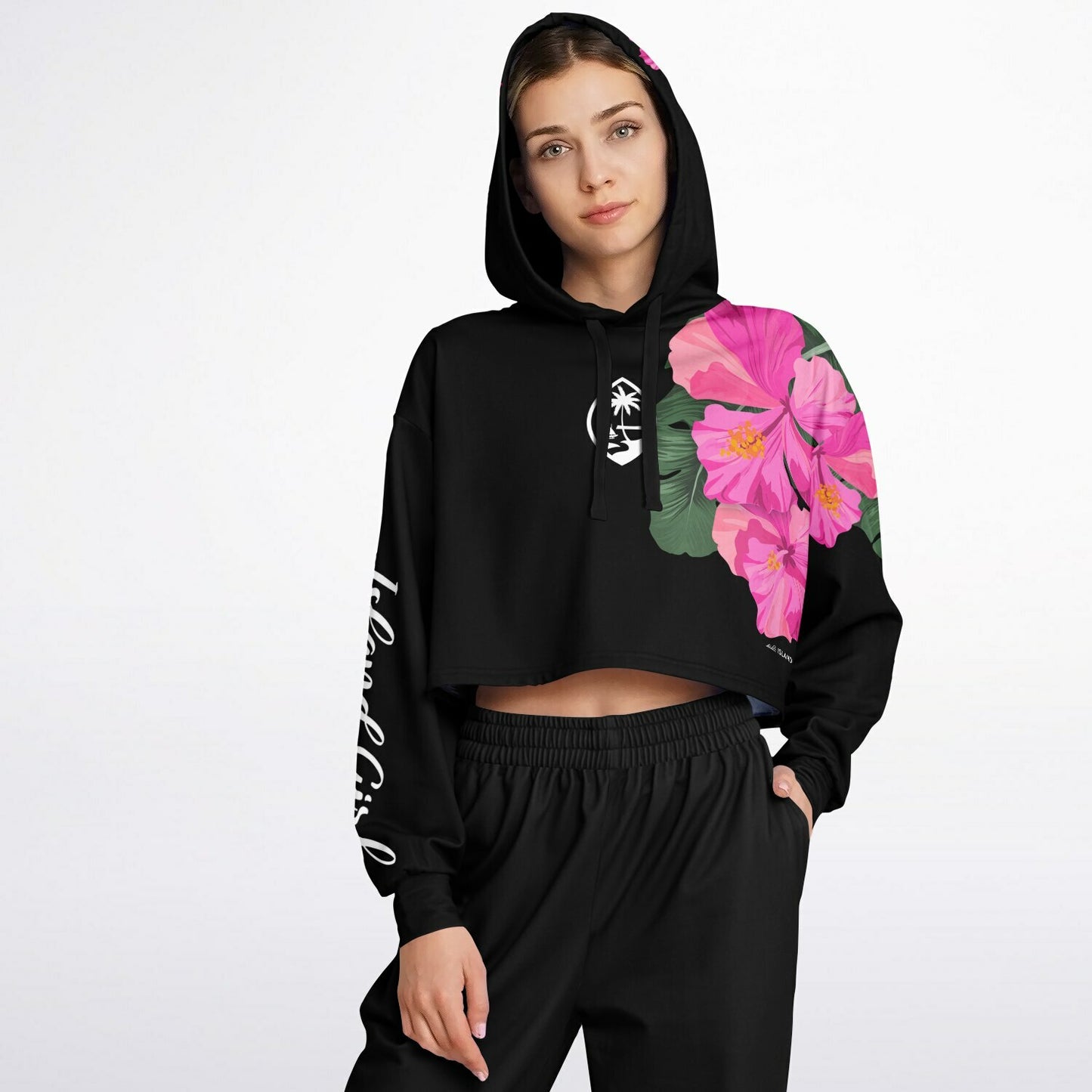 Guam Hibiscus Paradise Pink Cropped Hoodie