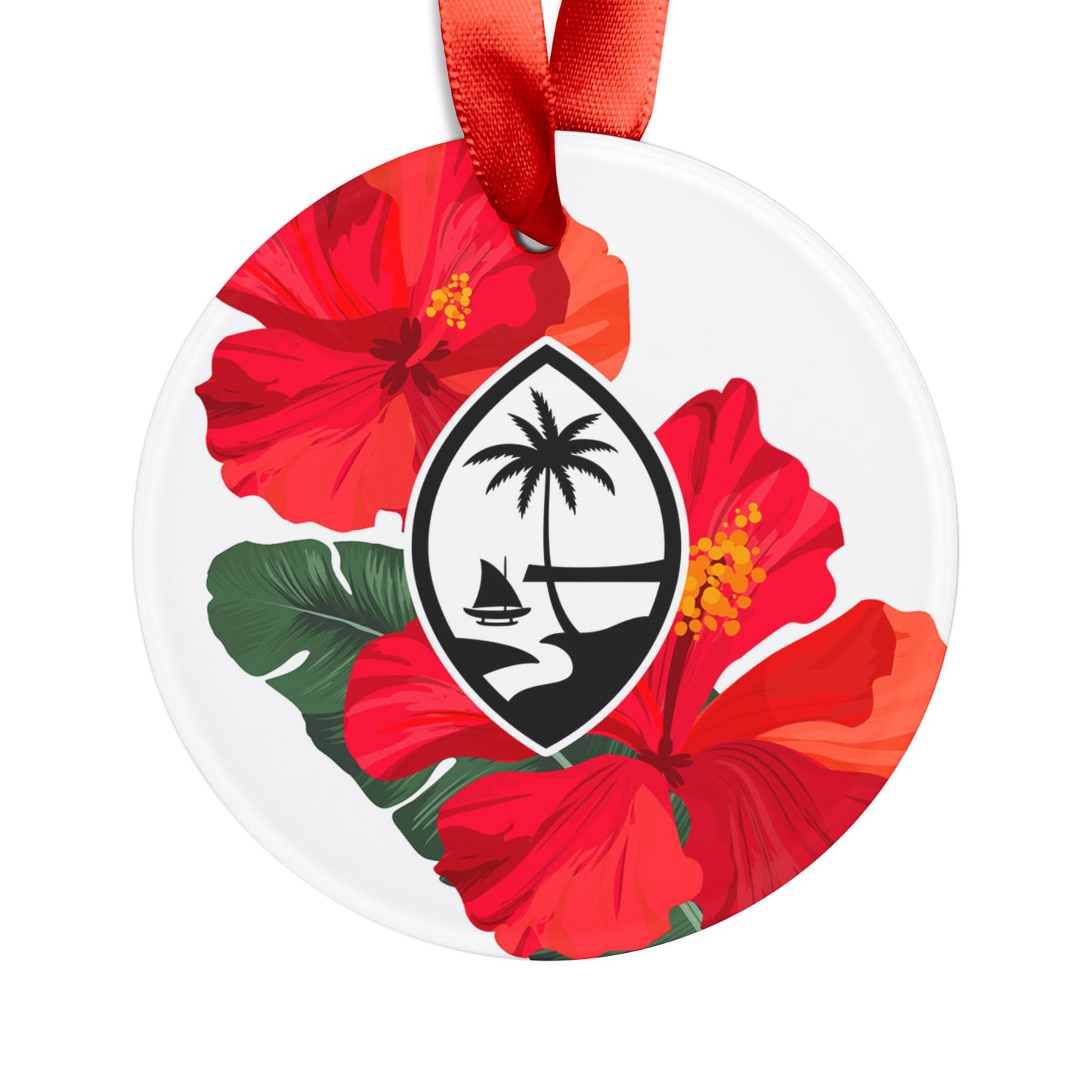 Guam Hibiscus Paradise White Acrylic Ornament with Ribbon