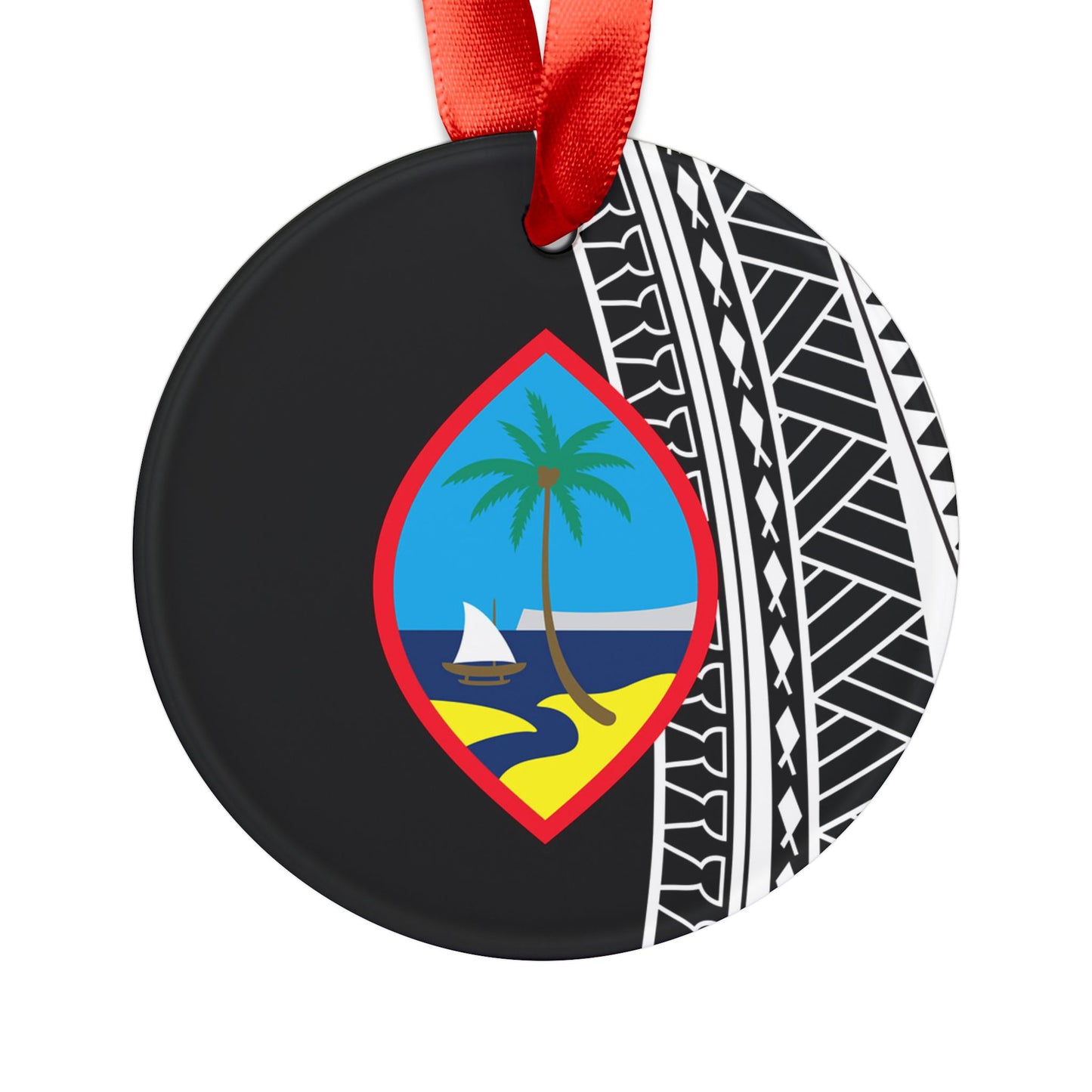 Guam Seal Black Tribal Acrylic Ornament with Ribbon