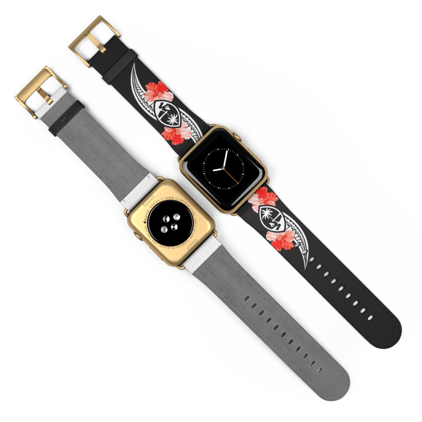 Guam Tribal Hibiscus Faux Leather Apple Watch Band