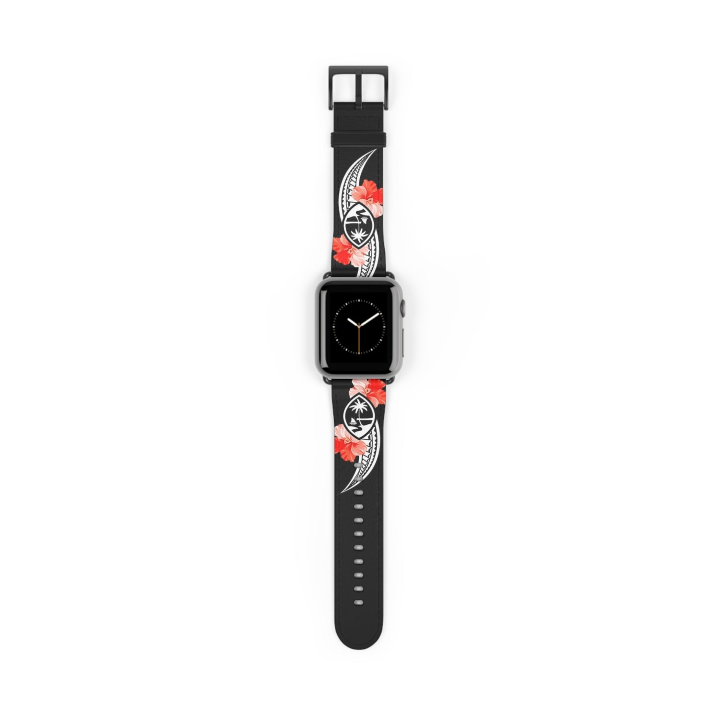 Guam Tribal Hibiscus Faux Leather Apple Watch Band