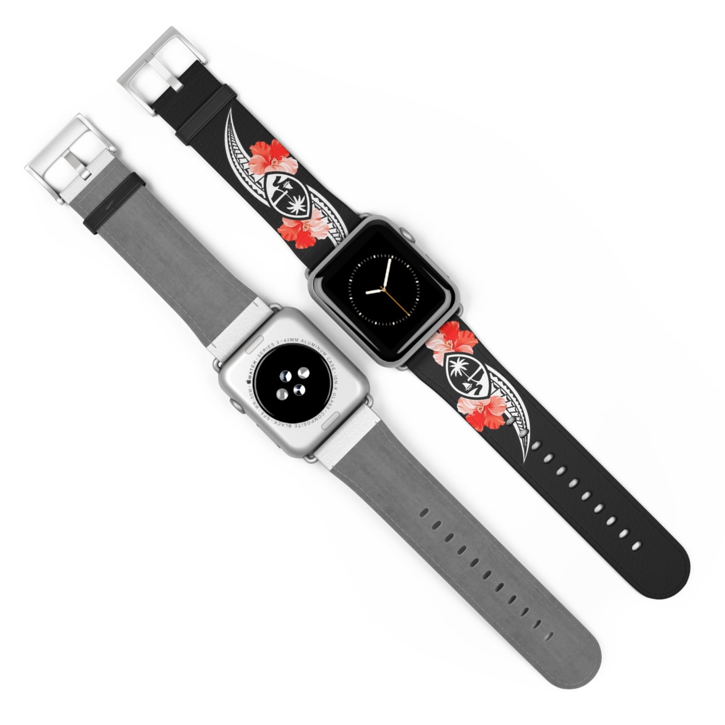 Guam Tribal Hibiscus Faux Leather Apple Watch Band