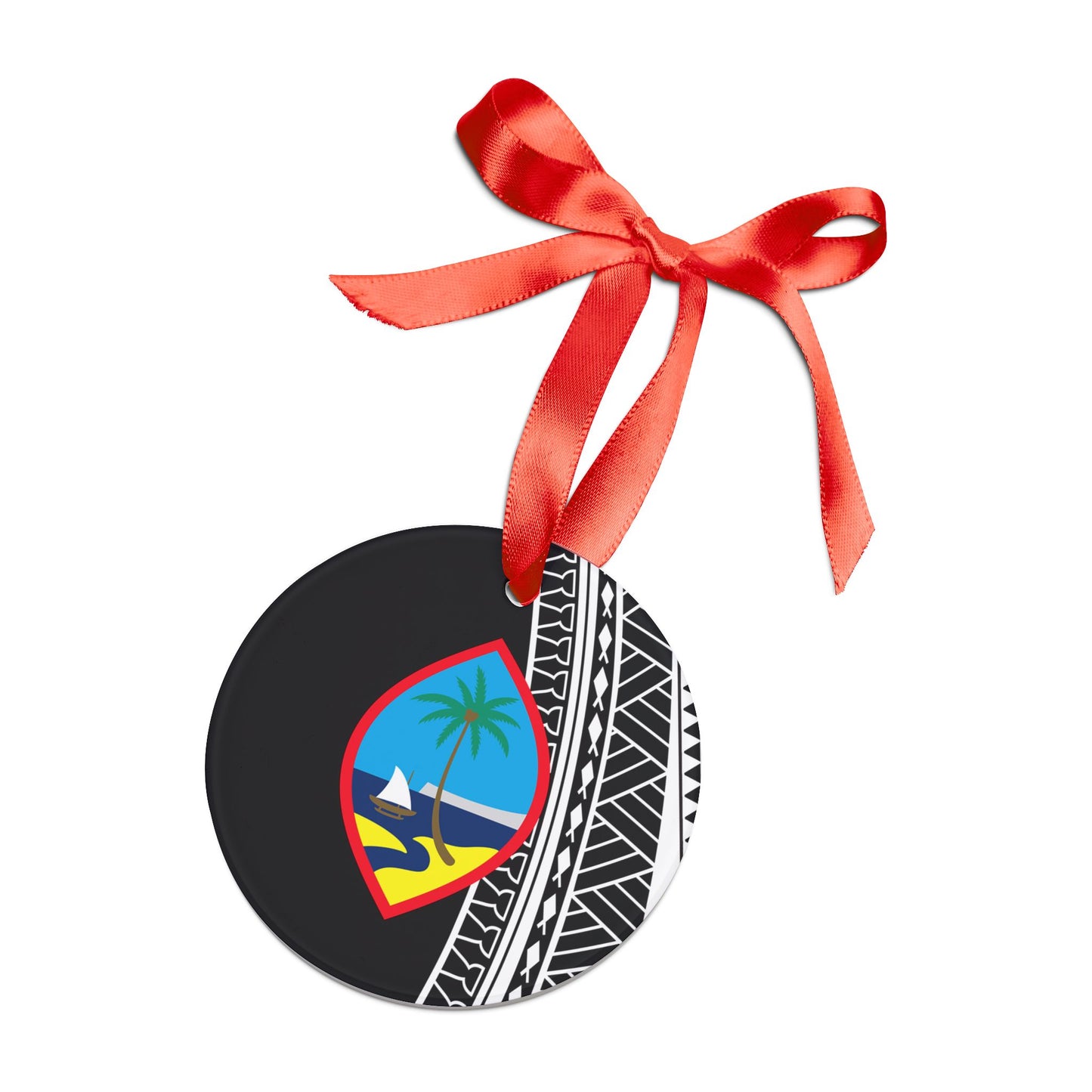 Guam Seal Black Tribal Acrylic Ornament with Ribbon