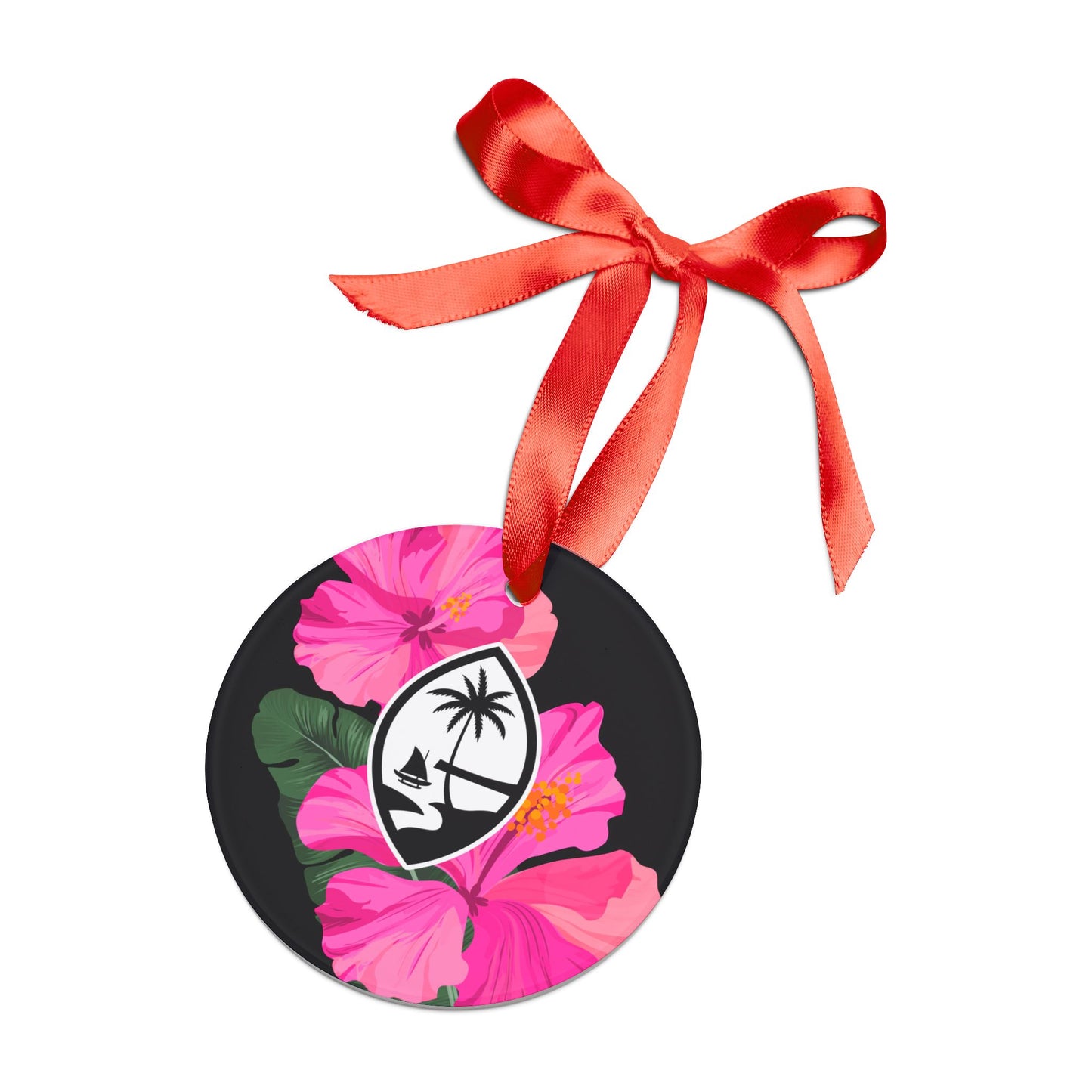 Guam Hibiscus Paradise Pink Acrylic Ornament with Ribbon