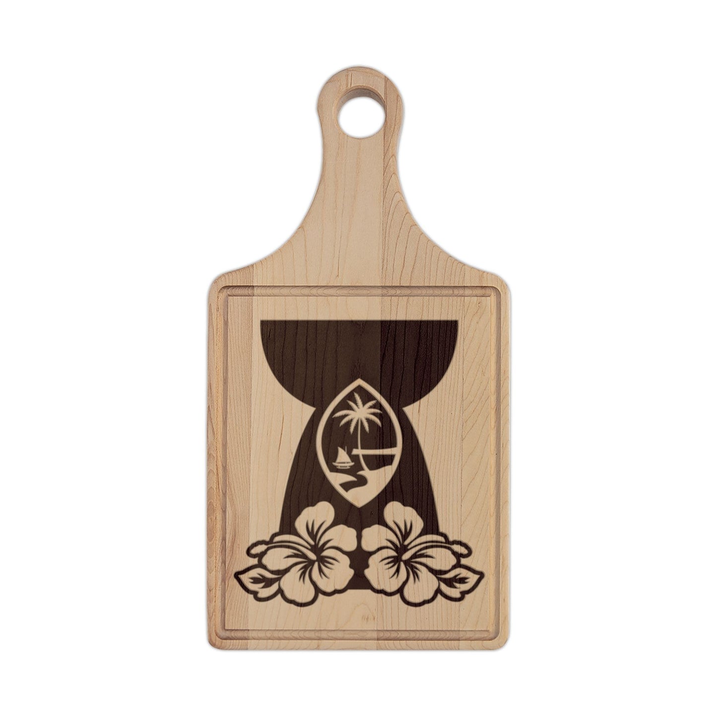 Guam Latte Stone Flowers Engraved Wooden Cutting Board