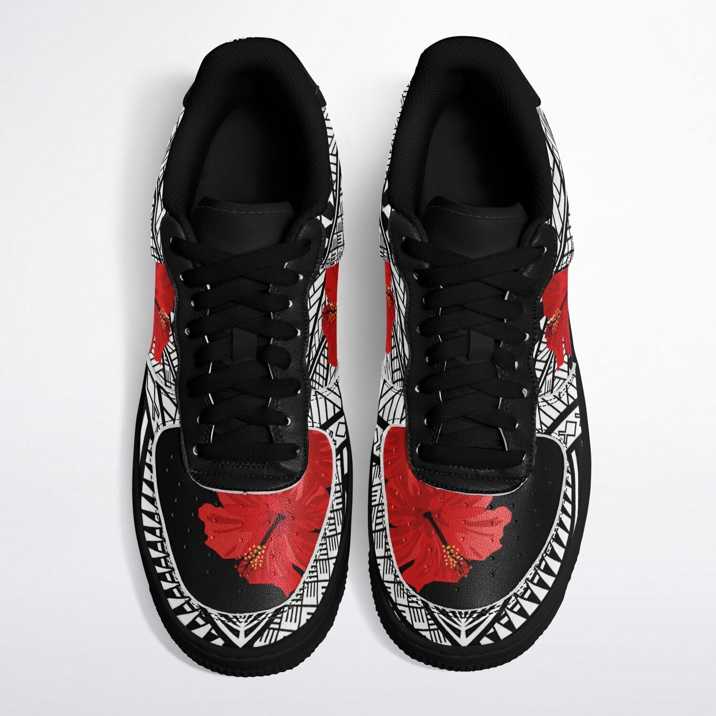 Guam Red Hibiscus Tribal Black Core Low Shoes