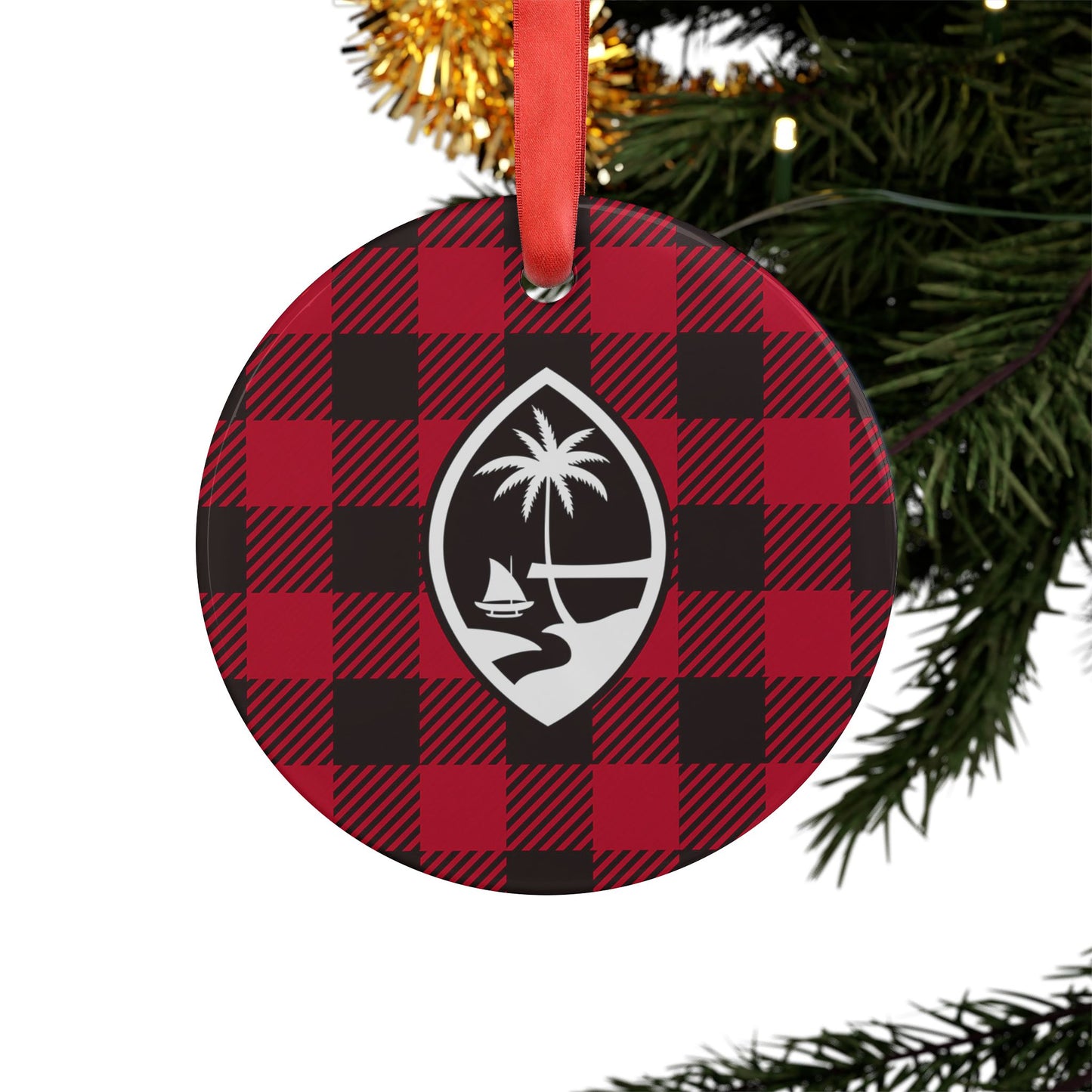 Guam Buffalo Plaid Acrylic Ornament with Ribbon