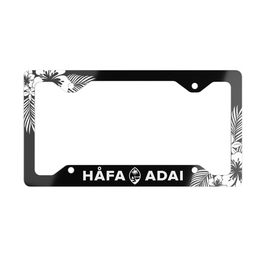 Hafa Adai Guam Tropical Hibiscus Black Metal License Plate Frame