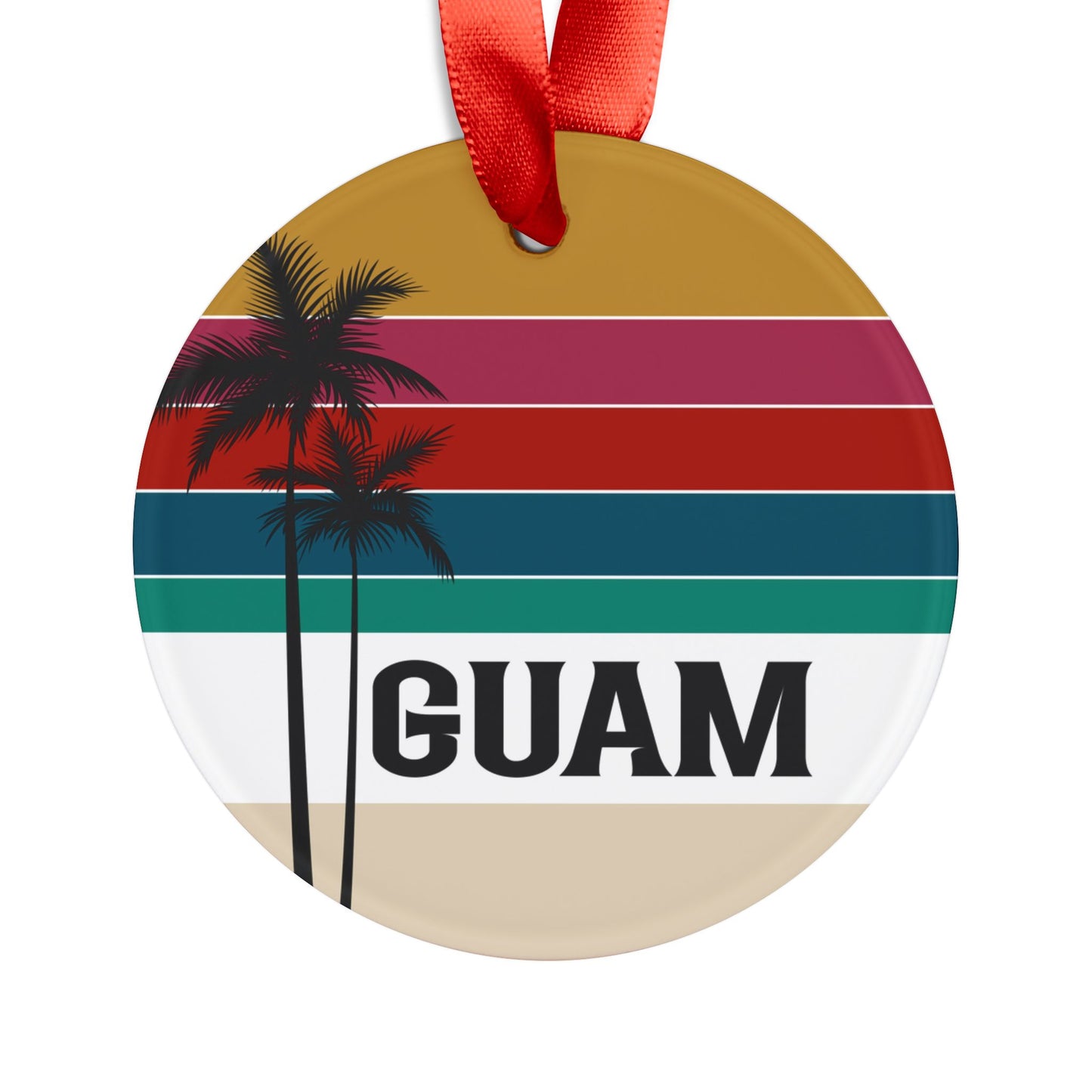 Retro Rainbow Guam Acrylic Ornament with Ribbon