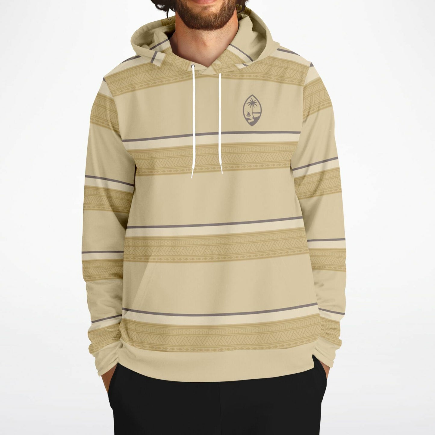 Guam Tribal Striped Khaki Unisex AOP Pullover Hoodie