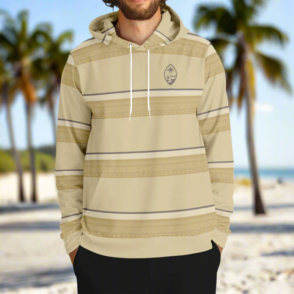 Guam Tribal Striped Khaki Unisex AOP Pullover Hoodie