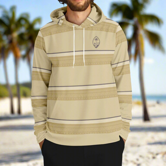 Guam Tribal Striped Khaki Unisex AOP Pullover Hoodie